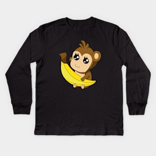 Affe mit Banane Kids Long Sleeve T-Shirt